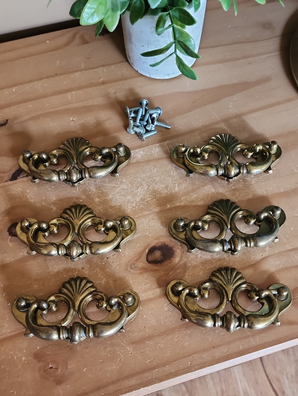 Set of 6 Brass Chippendale Bail Drawer Pulls - Picture 1 of 11